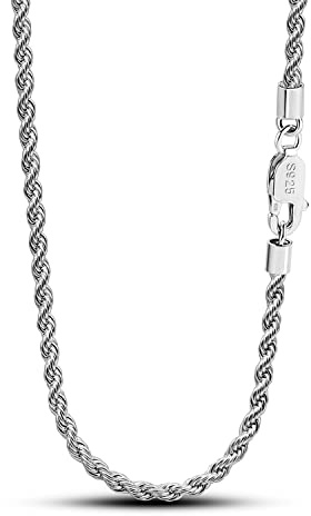 Dankadi Men 925 Sterling Silver 3mm Twist Rope Chain Necklace Women Diamond Cut Clasp Rope Box Chain 16 17 18 19 20 22 24 26 28 30 Chocker Jewelry Gifts (28 inch, Silver)