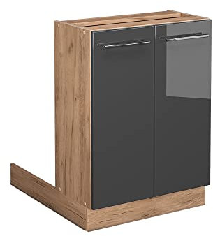 Vicco Isla de Cocina Fame-Line, Antracita Alto Brillo/Roble Dorado, 60 cm sin encimera