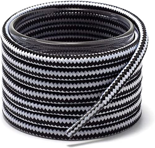 WELKOO Lacci tondi per stivali, resistenti e rinforzati, 1 paio.Colorazioni Nero e bianco (120cm x Ø 5 mm). Lacci robusti e durevoli adatti a tutti i tipi di scarpe o sneakers