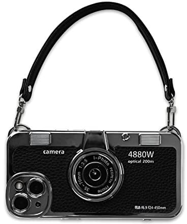 Mscomft Classic Emily in Paris Phone Case,2023 New Vintage Camera Design Case That Looks Like a Camera,for iPhone 14 Camera Phone Leather Bracelet Sling Cover case (Black, for iPhone 14 pro max)