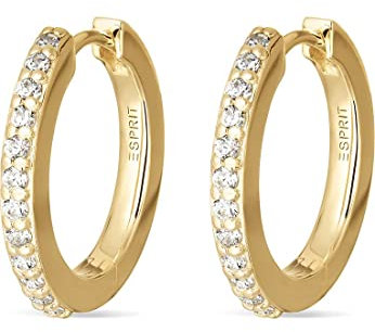 ESPRIT Damen-Creolen 925er Silber 24 Zirkonia One Size Gelbgold 32023003