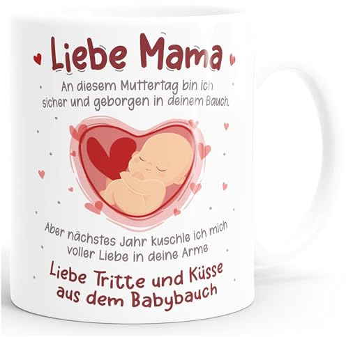 SpecialMe® Kaffee-Tasse Liebe Grüße aus dem Babybauch Spruch Schwanger Geschenk Schwangerschaft - für werdende Mama zum Muttertag Weiss standard