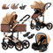 Prokoke Kinderwagen 3 in 1, Buggy mit Umkehrbarem Zwei-Wege-Schub, Kinderwagen Rahmen Aluminiumlegierung, Kombikinderwagen 3 in 1 Einem Klick Faltbar Baby Kleinkind Neugeborene (khaki 588)