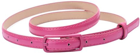 FATASH Womens Skinny PU leather Belt Glossy Finish Slim Waist Strap with Adjustable Buckle | Vintage Solid Color Ladies Fashion Waistband | Classic Retro Thin Belt for Dresses Jeans Trousers Hot Pink