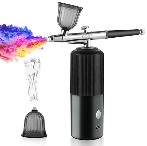 LIARTY Portable Airbrush Kit Machine with Compressor, 32PSI High Pressure Rechargeable Handheld Airbrush, Professional Cordless Airbrush for Nail Art, Makeup, Barber, Cake Decor, Painting (Black)