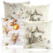 com-four® 4X Zierkissenbezug 45x45cm - Set Kissenhüllen mit Weihnachtsmotiv - dekorativer Bezug für Dekokissen, Sofakissen und Wurfkissen - Oxford-Gewebe (4X - Hirsch+Sterne+Kugeln)