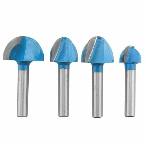 CHENJIN 1 Set 1/4 Shank Woodworking Half Round Carving Edge Knife (4 Sizes) Woodworking Tools for Cutting Chamfering Grooving Decorative Round Nose File Drill Bit CNC Router Cutting