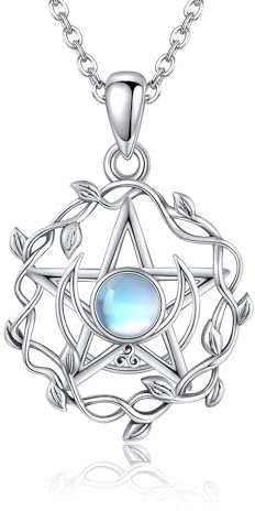 JERWLI Pentagram Halskette für Frauen Sterling Silber Pentagram Wicca Schmuck Mondstein Halskette Geschenke für Mädchen