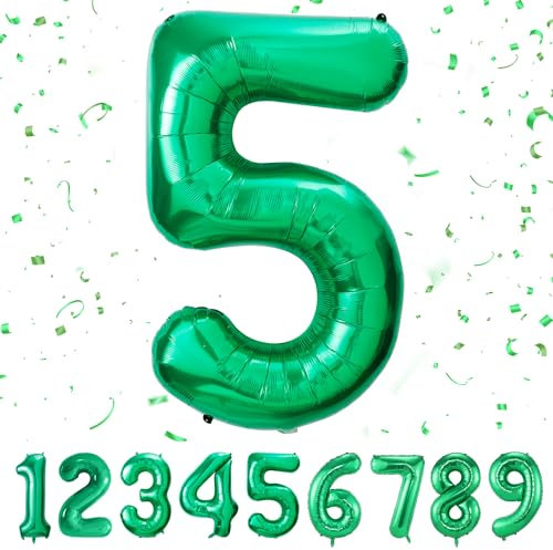 balloon Geburtstag zahlen Grün luftballon 5 jahre | Folienballon 5 -für Mädchen Junge Folienballon in 40Geburtstagsdeko - Kindergeburtstag Ballon Zahl Deko Geburtstag - fliegt mit Helium