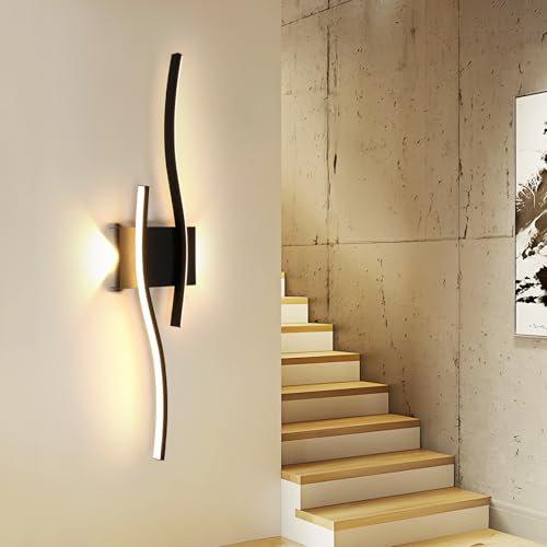 Comely Wandleuchte LED Innen Moderne, 20 W Warmweiß Wandlampe LED, Creative Line Wandbeleuchtung für Wohnzimmer Schlafzimmer Korridor Treppen, 3000K, Schwarz, 60 CM