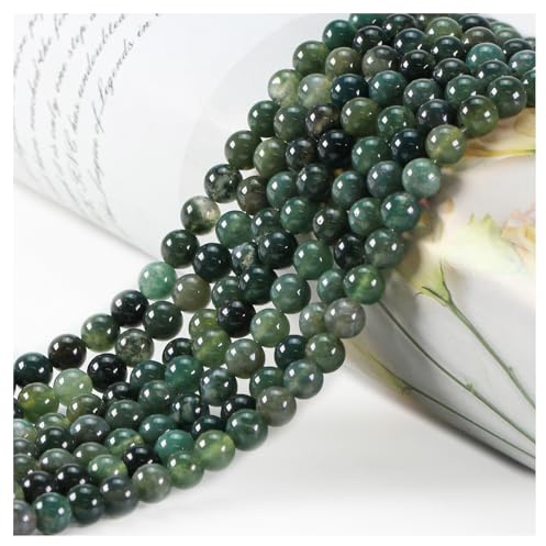 Ouubuuy Moss Agate Crystal Beads, 4mm Round, 85pcs, Gemstone, Jewellery Making Beads