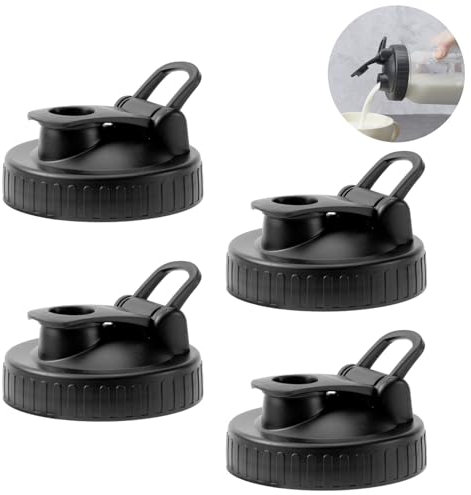 FyndraX Ausgießer Deckel für Ball Regular Mouth Mason Jars, Luftdichte Einmachglas Flip Cap Top Deckel zum Trinken, Salat, Dressing Ausgießen, Auslaufsicher, Schwarz, 4 Stück