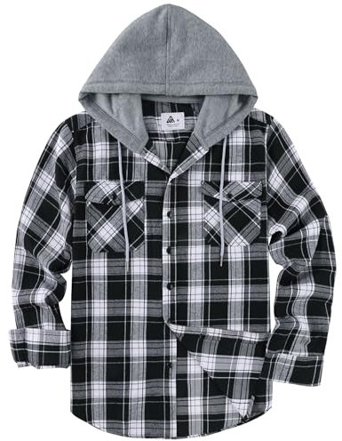 SwissWell Chemise Homme à Carreaux Flanelle Chemise Bûcheron Homme Surchemise Manches Longues Capuche Bouton Chemise Décontractée Carbone Noir L