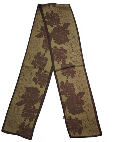 GIMIRO Satin Seidenschal Doppelschichten 150 x 16cm Krawatte Blumen Taillengürtel für Blazer, Mantel, Kleid (67# Coffee Olive Green Flower)