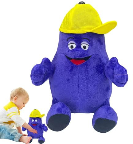 Peluche Smorfia, Peluche con Cappello Giallo Smorfia, Figura di Peluche Ripiena con Cappello Giallo con Smorfia Morbida, Peluche con Personaggio Viola, Regalo per i Fan dei Bambini