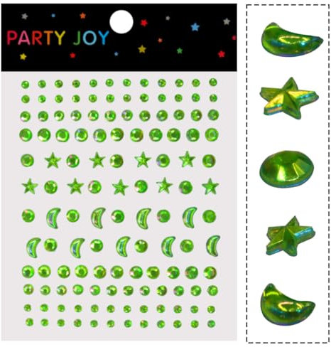 Moon Stars Face Gems Jewels Stick for Women Hair Face Diamonds Crystal Rhinestones Rave Party Festival Party Club Body Face Eye Nail Makeup Stickers Temporary Tattoos (Green)