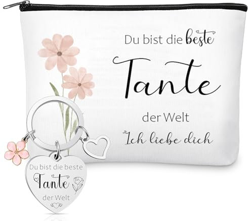 Xuniea Tante Ich Liebe Dich Geschenke Dankeschön Geschenke inklusive Herz Schlüsselanhänger Kosmetiktasche Geburtstag Weihnachten Erntedankfest(Du bist die beste Tante)