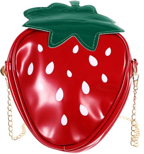 SAFIGLE Erdbeer Umhängetasche Damen Handtasche Aus Pu-Leder Mit Metallkette Kleine Schultertasche Für Alltag Schule Einkaufen Und Dating