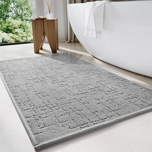 KAZOLEN rutschfeste Badematte Waschbar Badezimmerteppich: 40 x 60 cm Schnelltrocknend Badteppich - Saugfähige Badvorleger - Weich Duschvorleger für Badezimmer und Badewannen Badematten Badmatte grau