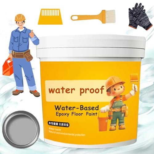 Waterproof Water-Based Epoxy Floor Paint, Quick Dry Anti Slip Water Based Floor Paint, Garage Floor Paint Epoxy Kit with Flakes, Anti-Slip Concrete Floor Paint for Interior & Exterior (G-G,1 Liter)