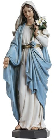 Grace4Joy Gesegnete Mutter Maria Statue - 25 cm Madonna Heilige Maria Statue Elegante Wohnkultur, handbemalte Heilige Maria mit Lilien Figur aus der Renaissance Sammlung