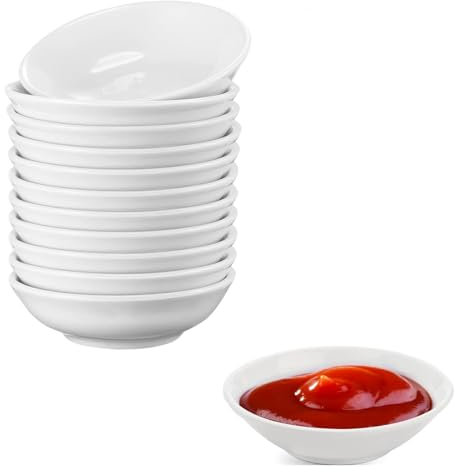 Yeenano Bols à Sauces,12 Pièces Rond Bols à Sauce Soja,Coupelle Aperitif,Mini Trempage Coupelle Soja,Bols à Collation,Réutilisable Petit Soucoupe,Bols à Dessert,pour Collation,Ketchup,Trempage,Fruits