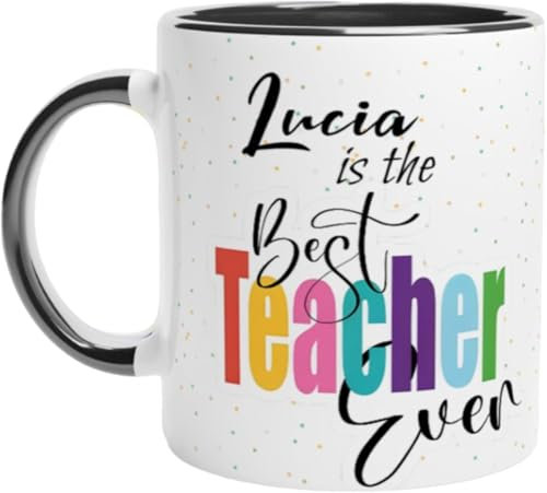 TAZALAND | Taza Personalizada Profesores | 350 ml | Regalos Originales Para Profes | Taza Día fin de curso | Apta para Microondas | Ideal Para Regalos Personalizado | Best Teacher (NEGRA)
