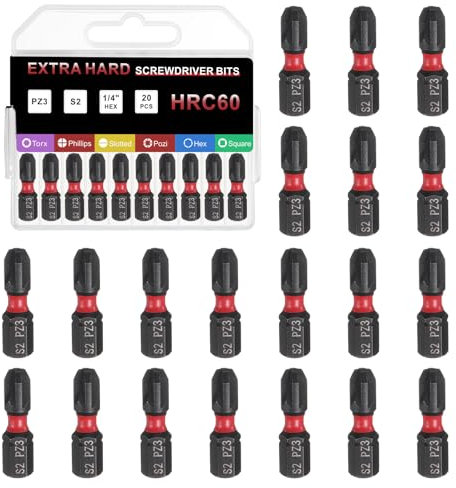 sourcing map 20pcs PZ3 Screwdriver Bit 1/4 Hex Shank 25mm/1 Length Magnetic Phillips Slotted Hex Bits S2 Steel Screw Driver Bit for Impact Electric Screw Driver Power Tools