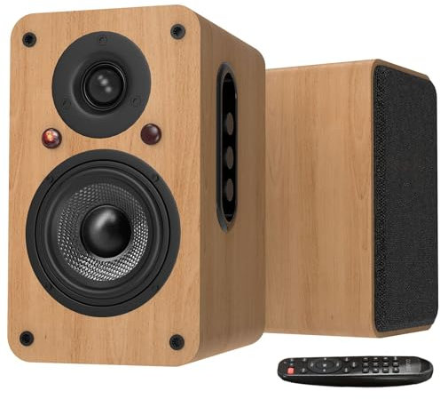 Aktiv Regal-Lautsprecher Paar,100W RMS Aktivlautsprecher mit 4-Zoll Kohlefaser-Tieftöner, Bluetooth5.3, HDM ARC, Optisch, Koaxial, USB, AUX-IN, Fernbedienung (LP-42X Gelb)