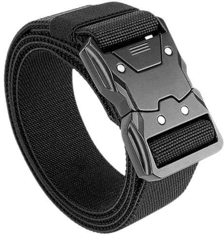 KEYRI 1 Artikel Taktischer Gürtel für Stundenlange Aktivitäten Herren Gürtel mit Schwere Sicherheitsgurt Schnalle Tactical Belt für Militär, Arbeit, Wandern, Rigger, Feuerwehrmann und Sport (Schwarz)
