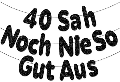 40 Geburtstag Männer Deko,40 Sah Noch Nie So Gut Aus,Glitter schwarzes 40. Geburtstagsbanner,Lustige 40. Geburtstagsdekorationen für Männer Frauen 40 Jahre,Glückliche 40. Geburtstagsfeier Partyzubehör