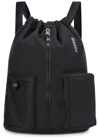 WANDF Drawstring Gym Bag Sports Backpack with Shoes Compartment Water-resistant Swimming Bag for Men Women Ideal for PE School Travel Beach