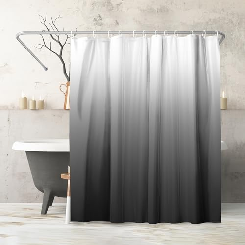 Americanflat Duschvorhang 180x200 cm, Grau mit Farbverlauf, 100% Polyester & Wasserabweisend, Badewanne Vorhang mit Metallösen & 12 Dusch Vorhang Ringen, Duschvorhänge für das Badezimmer