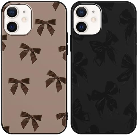 Omyzo 2 Stück Handyhülle für iPhone 12/12 Pro Hülle 6,1,Cartoon Kawaii Aesthetic Braune Schleife,Schwarze Bow Ribbon Design Schutzhülle Phone Case,TPU Stoßfest Schutzhülle,Süßes