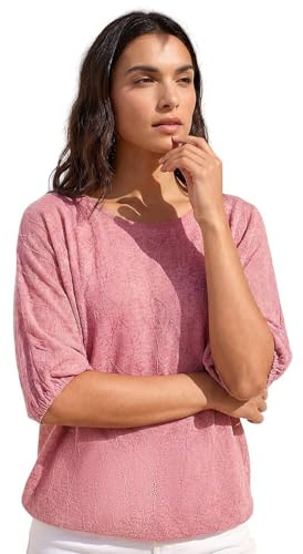 Roman Originals Mesh Bubble Hem Stretch Top for Women UK - Ladies Everyday Holiday Spring Summer Round Neckline Comfy Soft Evening Vacation Work Party