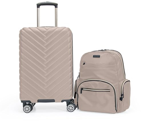 Kenneth Cole REACTION Women's Madison Square Hardside Chevron Expandable Luggage, Taupe, 2-Piece (20 Carry On + Sophie Backpack), Women's Madison Square Hardside Chevron