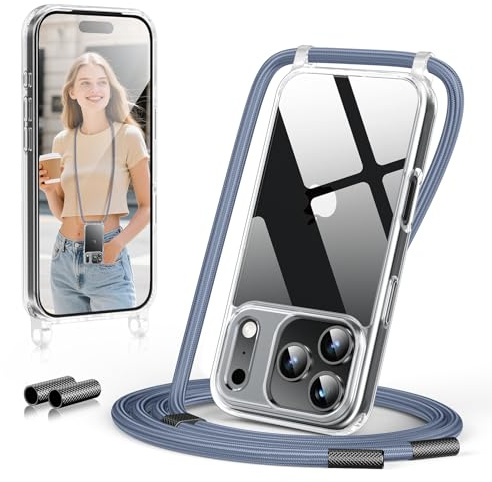 GOODVISH Handykette für iPhone 17 Pro Max Hülle mit Band, Blau | Kameraschutz und Bildschirmschutz, Transparent Necklace Handyhülle Schnur Schutzhülle für Umhängen Case mit Kordel 6.9