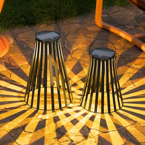 MALUX Lot de 2 Lanternes solaires d'extérieur IP44 étanches - Blanc chaud - Sans fil et rechargeable - Lampe suspendue portable avec variateur tactile - Pour jardin, balcon, terrasse, camping，Solar