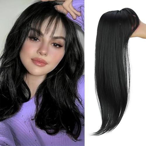 Clip in Fringe, 3D 360° Cover Hair Toppers for Women Fake Fringe Clip in Bangs Clip Wispy Fake Bangs 18 Inch Fluffy Toppers Hair Pieces for Women (1B#)