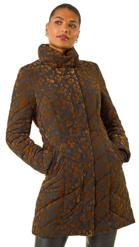 Roman Orginals Flock Coat for Women UK - Ladies Everyday Autumn Winter Funnel Neckline Comfy Soft Evening Vacation Work Party Night Out - Brown - Size 20