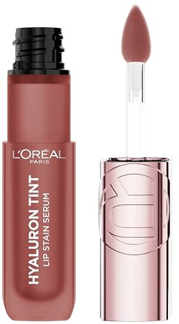 L'Oreal Paris Hyaluron Tint Lip Stain Serum, Long Lasting, Hydrating Lip Makeup Infused with Hyaluronic Acid, 640 Tea Time (Corally Brown Nude)