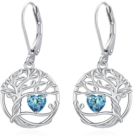 Eusense Baum des Lebens Geburtsstein Ohrringe Herz Ohrhänger Weihnachts Schmuck Geschenke für Frauen