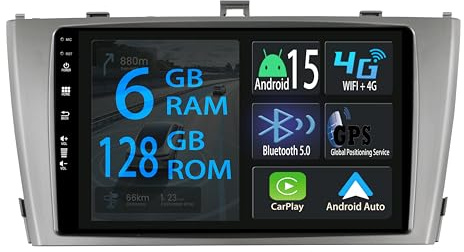 【6+128GB】 Autorradio Android 15 de 9 Pulgadas Radio para Toyota Avensis 2009-2015 Carplay Car Play inalámbrico Navi Pantalla Bluetooth Navegación Reproductor Estéreo Pantalla táctil