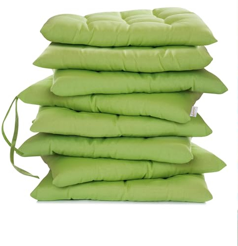 Lavea® Cuscini per Sedia 40x40 cm – Set 8 pz con laccetti – Interni/Esterni – Comodi e Lavabili, per Giardino, Cucina, Balcone e Terrazza - Verde Lime Chiaro
