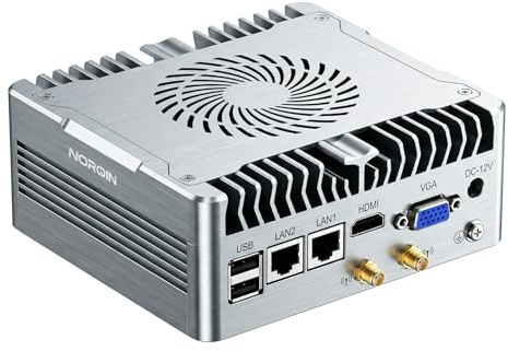 NORQIN Mini PC Industriel Fanless,Ordinateur Industriel i5-1235U(10C/12T) | Windows 11 Pro,2LAN Gigabit,2COM RS232,HDMI+VGA 4K,6USB,Auto Power on & WOL,Boîtier Métallique(16Go RAM 512Go SSD)