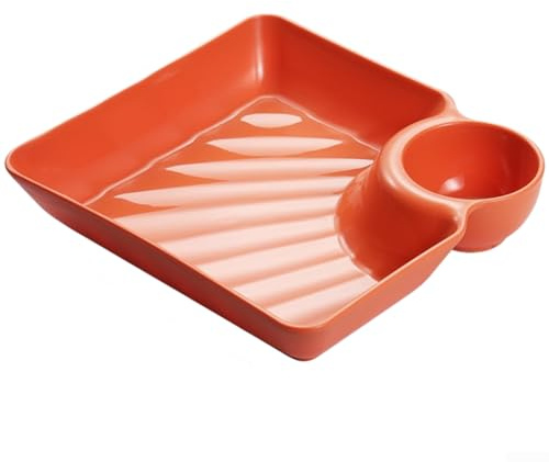 Piatto quadrato diviso per ravioli con scomparto per salsa per servire tutti i giorni in cucina (arancione rosso)