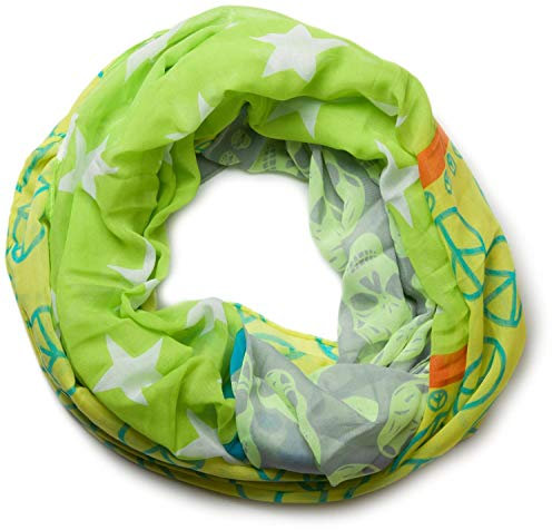 styleBREAKER Sterne Peace Totenkopf Skull Muster Loop Schlauchschal 01016044, Farbe:Hellgrün-Gelb