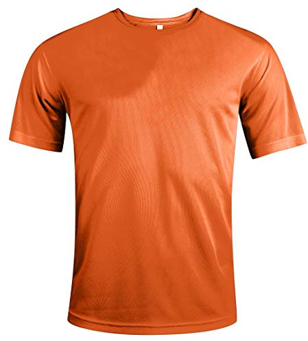 MKR Hi-Viz Quick Drying Breathable Cooling Short Sleeve Sports T-Shirt with UPF40+ Sun UV Protection (Fluo Orange, L)