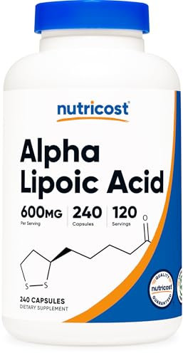 Nutricost Acide alpha-lipoïque 600 mg par portion, 240 gélules – Sans gluten, gélules végétariennes, sans soja et sans OGM