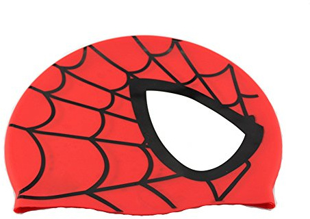Swimming Cap, Waterproof Silicone Unisex Swimming Hat Spider Pattern Long Hair Hat for Kids Children,Boys and Girls for Water Sports (Red)